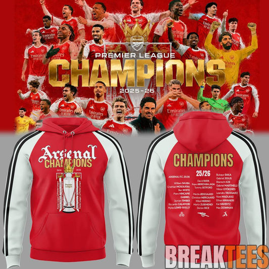Arsenal Premier League Champions 2025-2026 Dream Team Hoodie Unisex T-shirt, Sweatshirt, Hoodie, Long Sleeve Tee - T-Shirt, Sweatshirt, Hoodie
