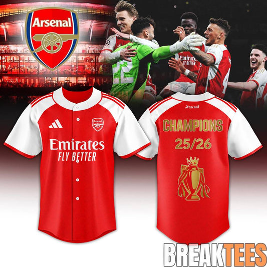 Arsenal Premier League Champions 25-26 Baseball Jersey  Limited Edition Unisex T-shirt, Sweatshirt, Hoodie, Long Sleeve Tee - T-Shirt, Sweatshirt, Hoodie