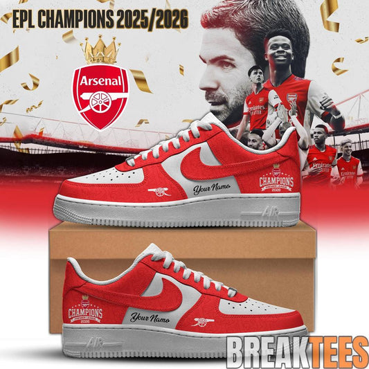 Arsenal Premier League Champions 25-26 Custom Air Force 1 Shoes Unisex T-shirt, Sweatshirt, Hoodie, Long Sleeve Tee - T-Shirt, Sweatshirt, Hoodie