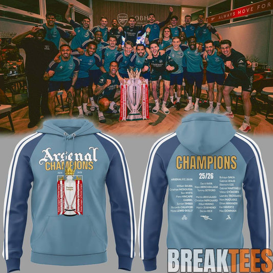 Arsenal Premier League Champions 25-26 Dream Team Hoodie Unisex T-shirt, Sweatshirt, Hoodie, Long Sleeve Tee - T-Shirt, Sweatshirt, Hoodie