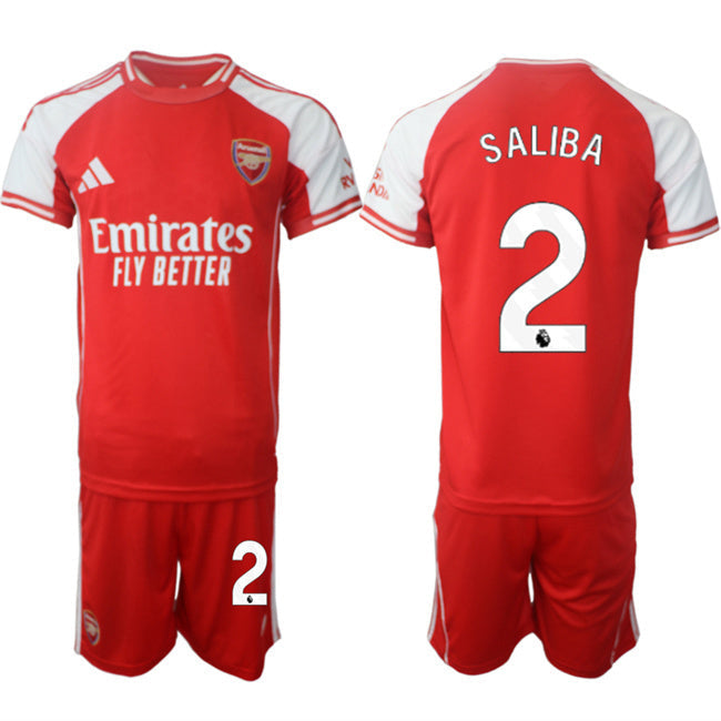 Arsenal F.C #2 William Saliba Red 2025 Home Soccer Jersey Suit sports jersey product view 1
