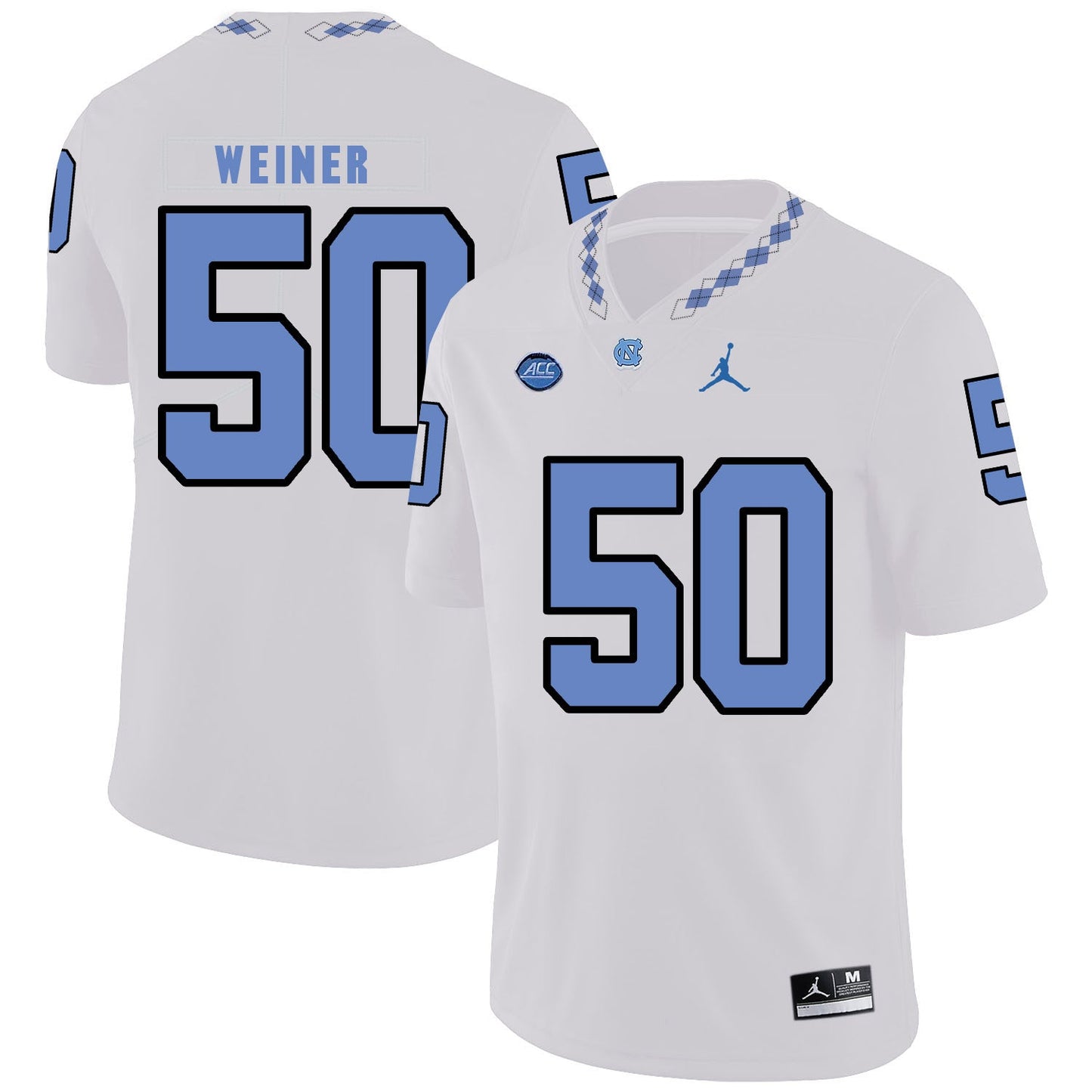 Art Weiner 50 White College Football Jersey football jersey product view 1