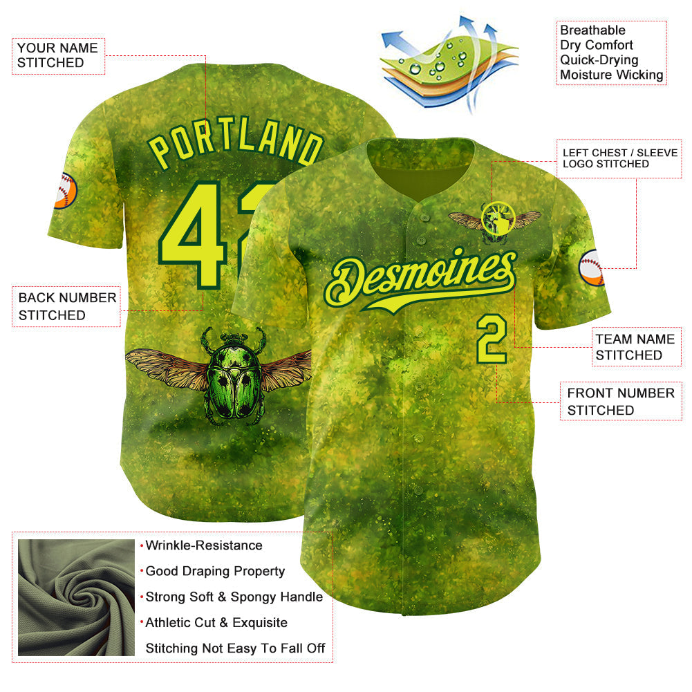 Custom Green Neon Yellow-Green David Lozeau The Scarab Beetle Authentic Baseball Jersey baseball jersey product view 3