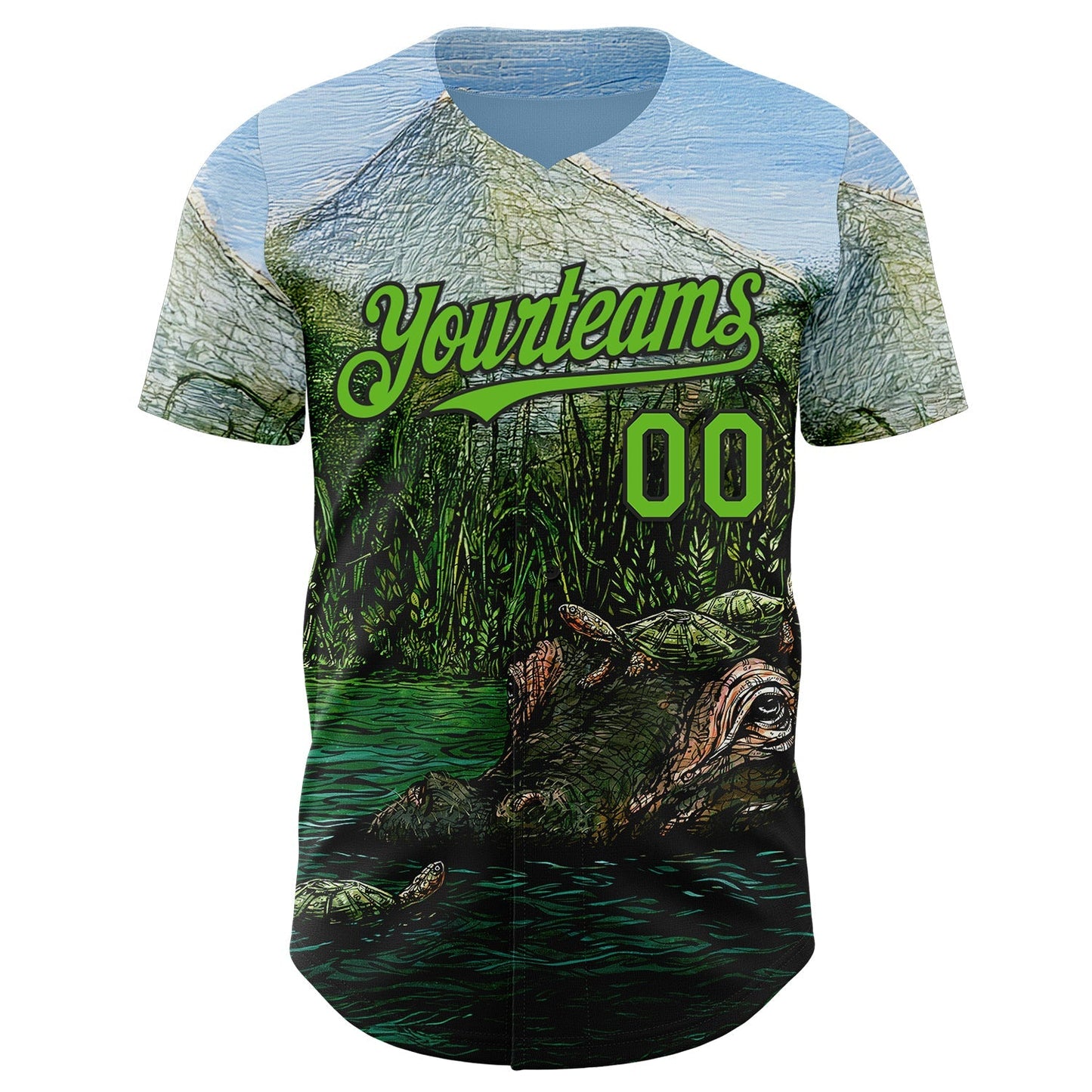 Custom Light Blue Aurora Green-Black David Lozeau The Hippo Authentic Baseball Jersey baseball jersey product view 2