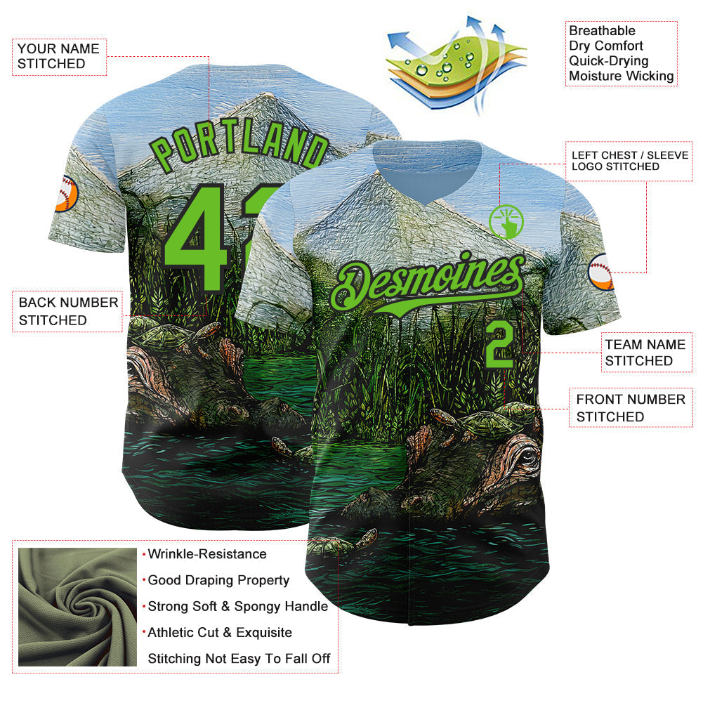 Custom Light Blue Aurora Green-Black David Lozeau The Hippo Authentic Baseball Jersey baseball jersey product view 3