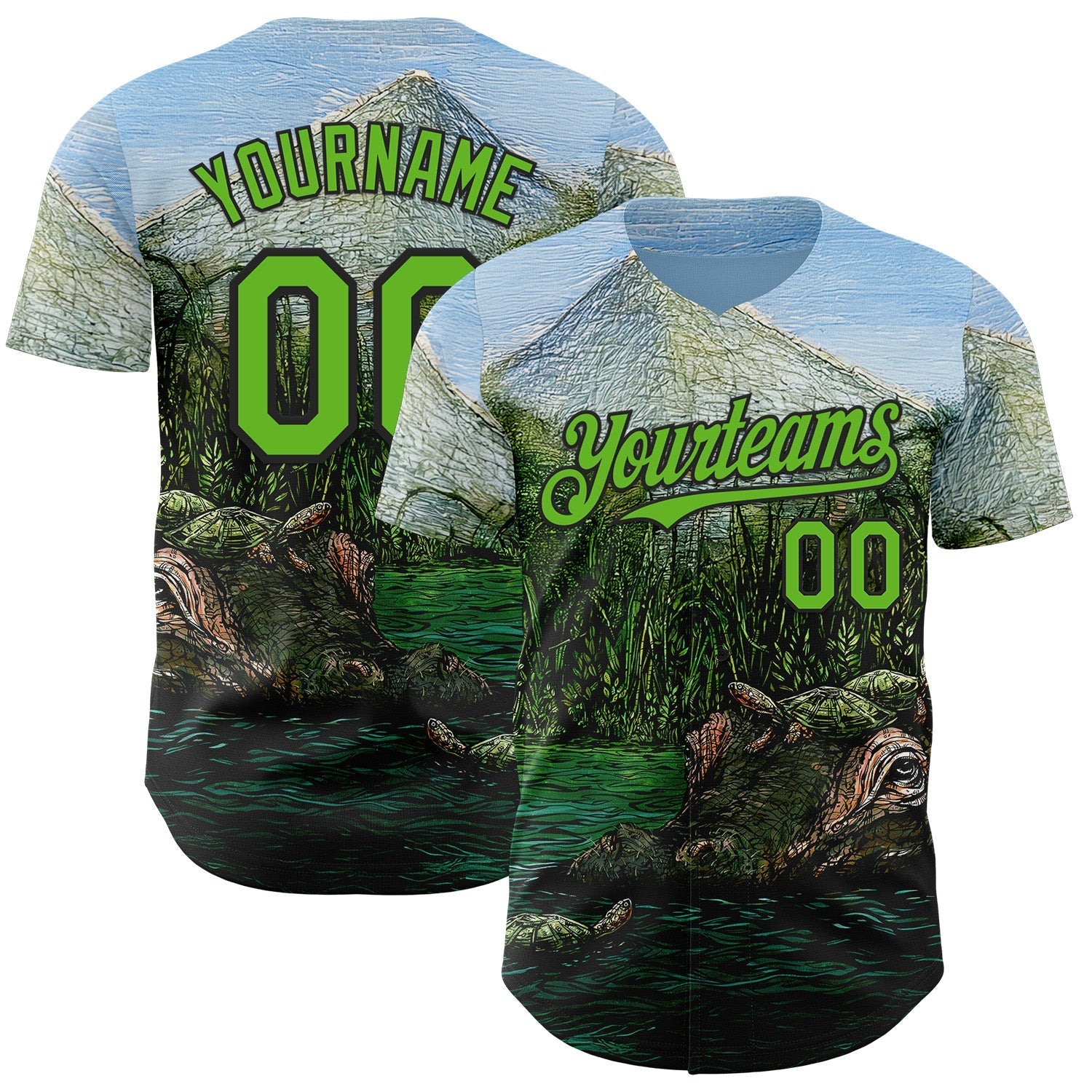 Custom Light Blue Aurora Green-Black David Lozeau The Hippo Authentic Baseball Jersey baseball jersey product view 1