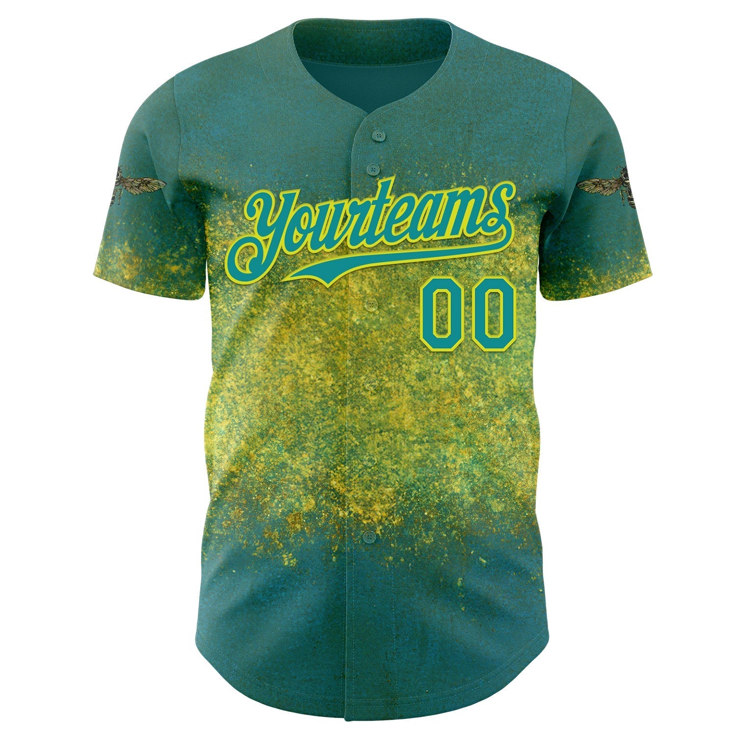 Custom Green Teal-Neon Yellow David Lozeau The Bee Authentic Baseball Jersey baseball jersey product view 2