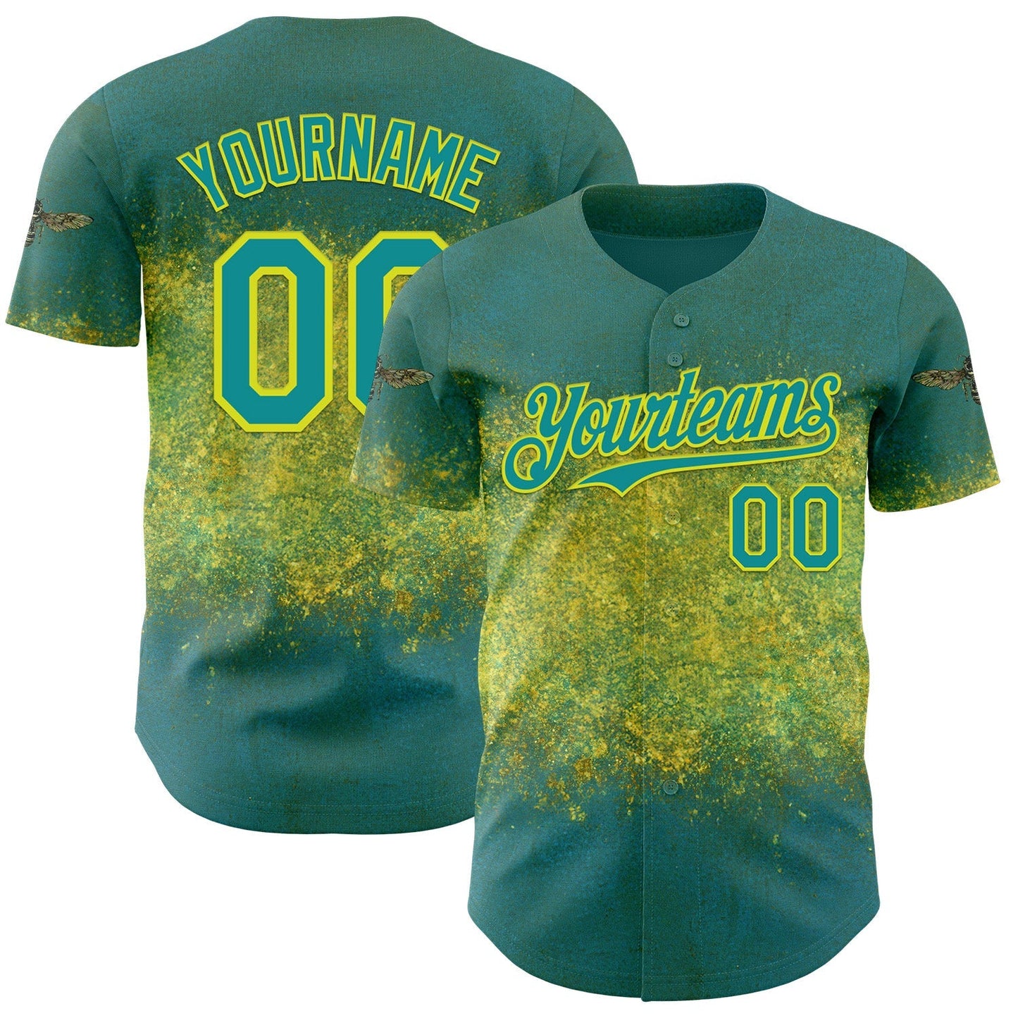 Custom Green Teal-Neon Yellow David Lozeau The Bee Authentic Baseball Jersey baseball jersey product view 1