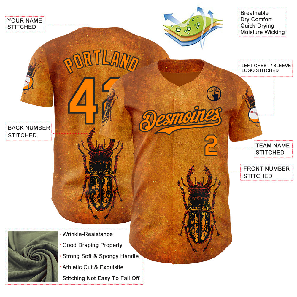 Custom Yellow Bay Orange-Black David Lozeau The Stag Beetle Authentic Baseball Jersey baseball jersey product view 3