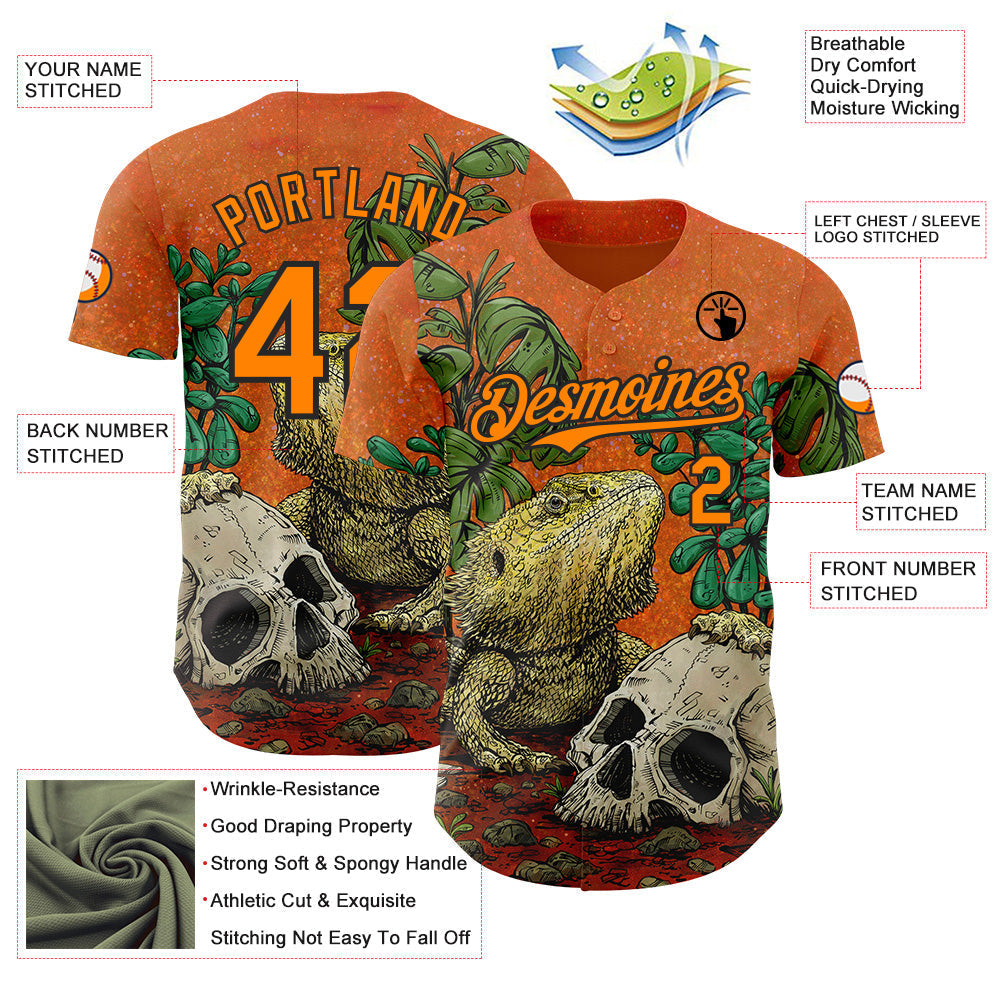Custom Orange Bay Orange-Black David Lozeau Bearded Dragon Authentic Baseball Jersey baseball jersey product view 3