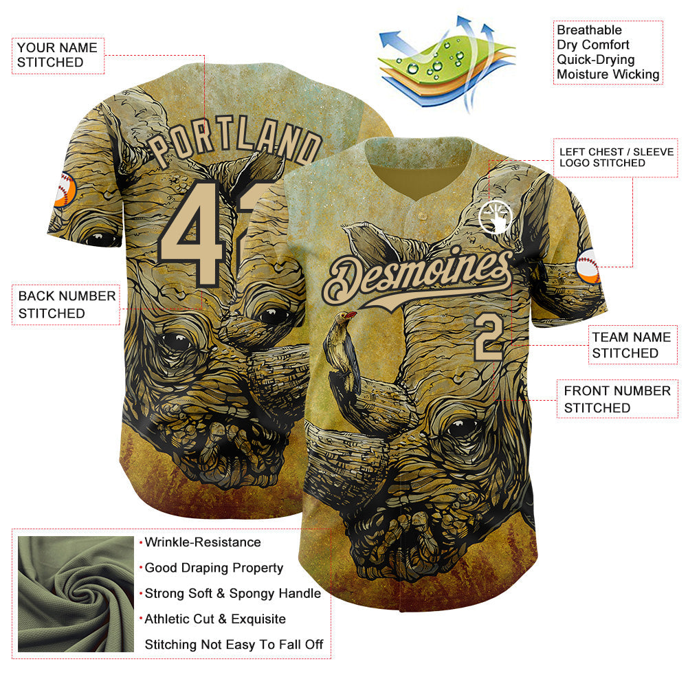 Custom Yellow Vegas Gold-Black David Lozeau Friends In High Places Authentic Baseball Jersey baseball jersey product view 3