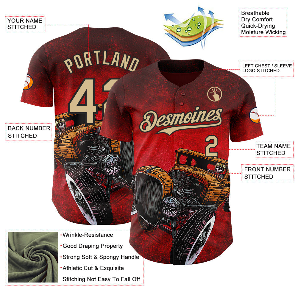 Custom Red Vegas Gold-Black David Lozeau Dead Heat Authentic Baseball Jersey baseball jersey product view 3
