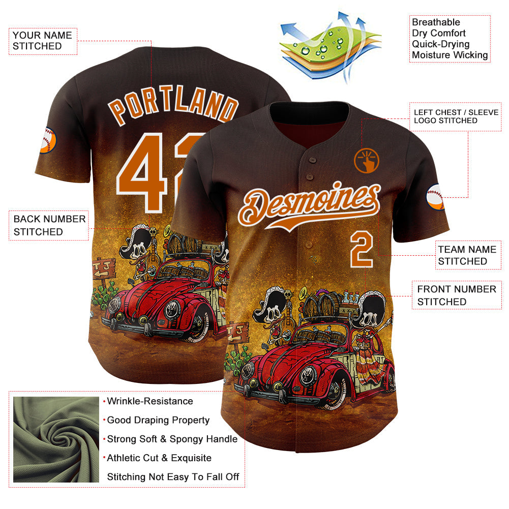 Custom Brown Texas Orange-White David Lozeau Border Bug Authentic Baseball Jersey baseball jersey product view 3