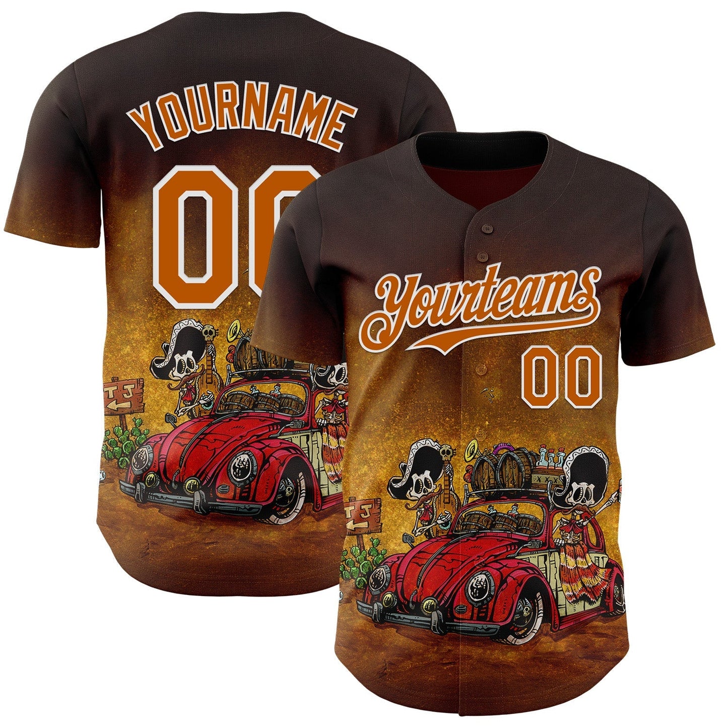 Custom Brown Texas Orange-White David Lozeau Border Bug Authentic Baseball Jersey baseball jersey product view 1