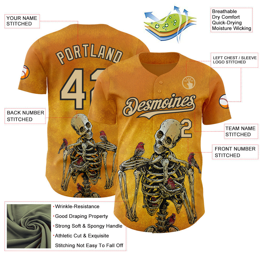 Custom Yellow Vegas Gold-Black David Lozeau Birds Of A Feather Authentic Baseball Jersey baseball jersey product view 3