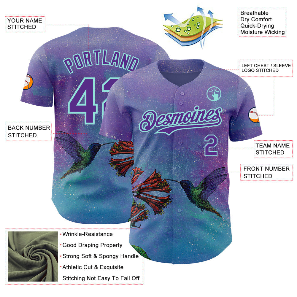 Custom Purple-Ice Blue David Lozeau The HummingBird Authentic Baseball Jersey baseball jersey product view 3
