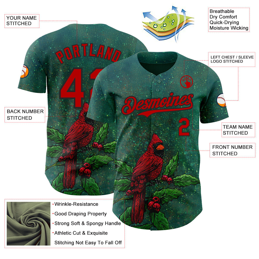 Custom Green Red-Black David Lozeau The Cardinal Authentic Baseball Jersey baseball jersey product view 3