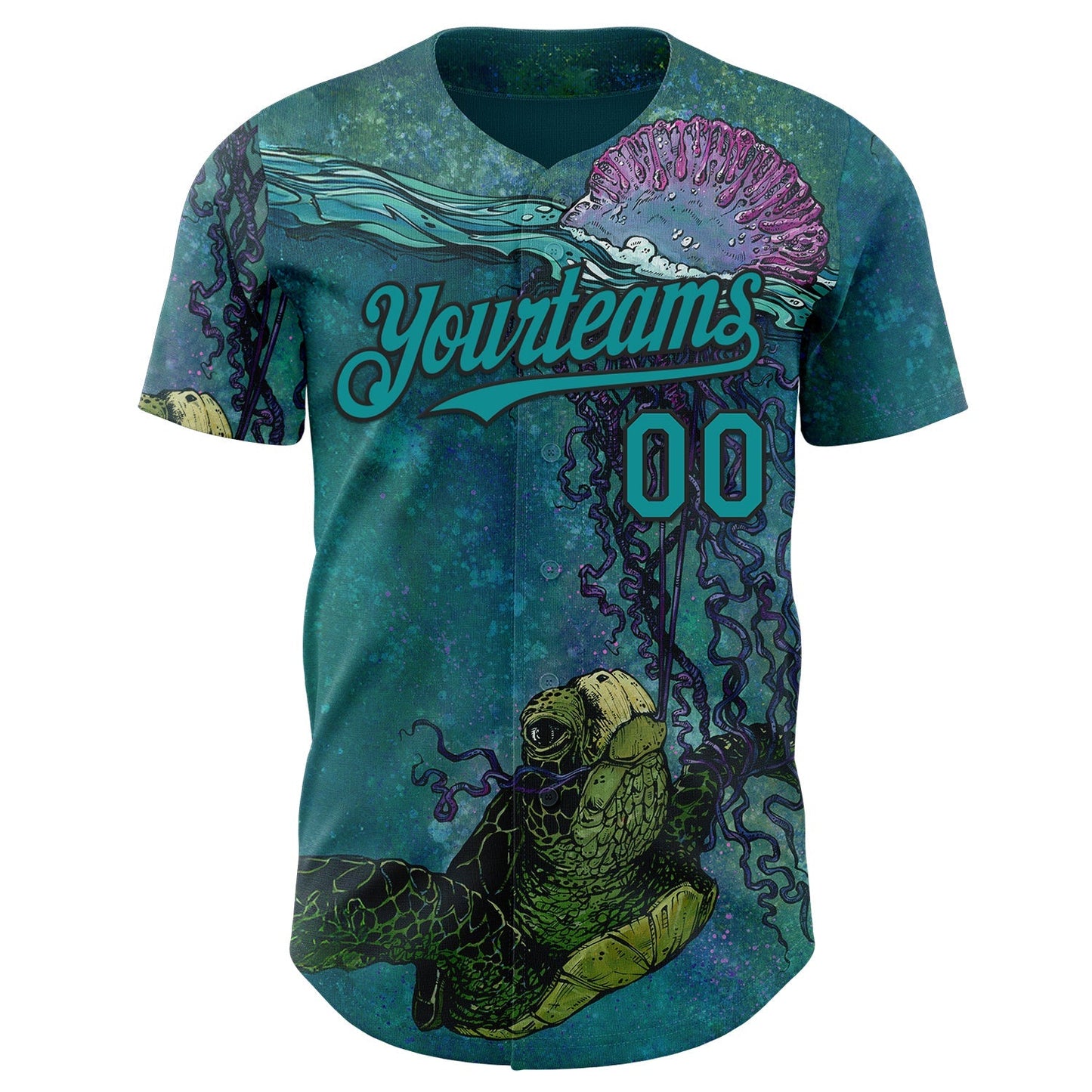 Custom Blue Teal-Black David Lozeau Turtle Buddy And Jelly Authentic Baseball Jersey baseball jersey product view 2