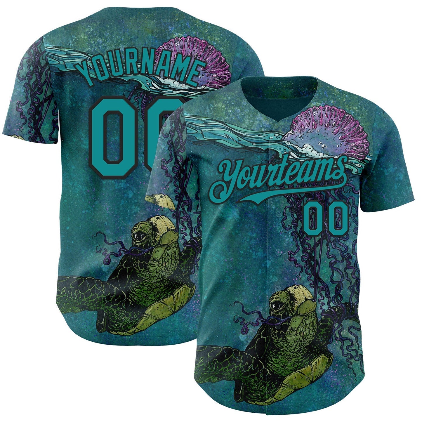 Custom Blue Teal-Black David Lozeau Turtle Buddy And Jelly Authentic Baseball Jersey baseball jersey product view 1