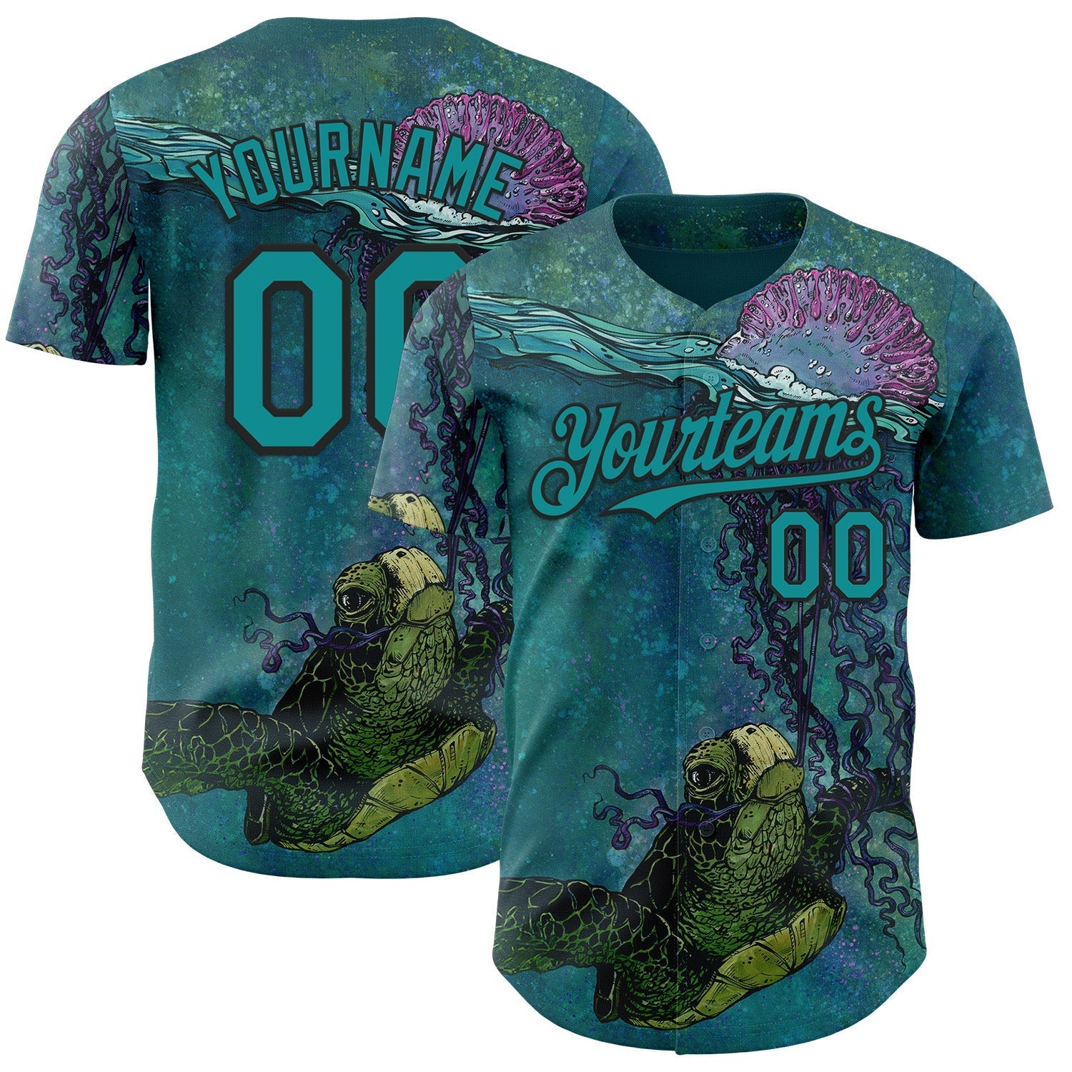 Custom Blue Teal-Black David Lozeau Turtle Buddy And Jelly Authentic Baseball Jersey baseball jersey product view 1