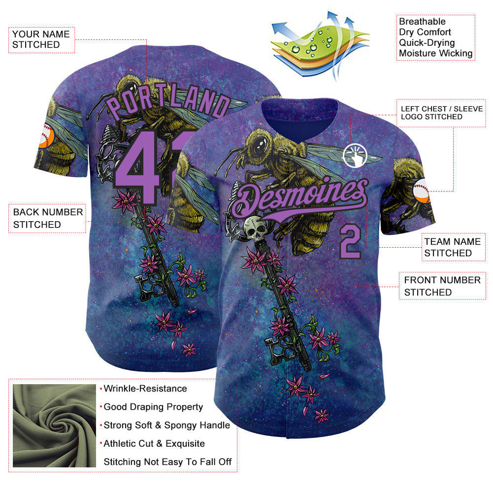 Custom Purple Medium Purple-Black David Lozeau The Beekeeper Authentic Baseball Jersey baseball jersey product view 3