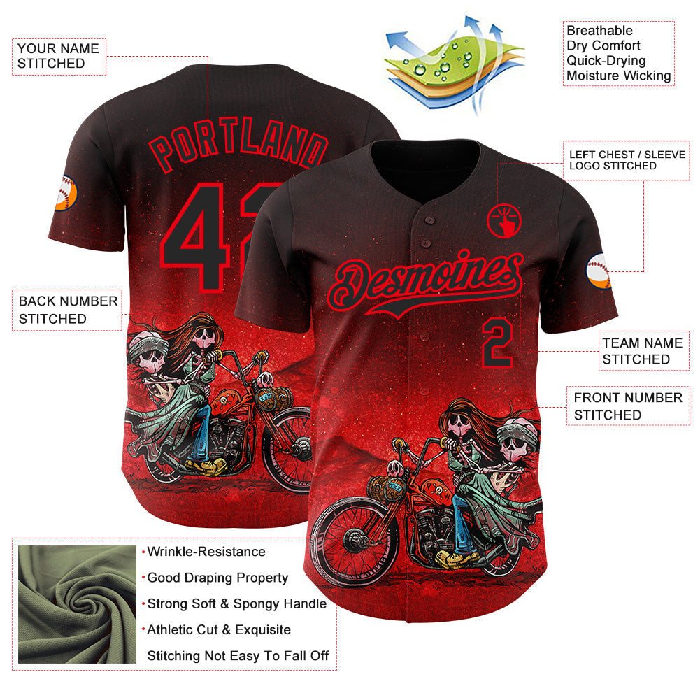 Custom Black Red-Fire Red David Lozeau Cruisin Authentic Baseball Jersey baseball jersey product view 3