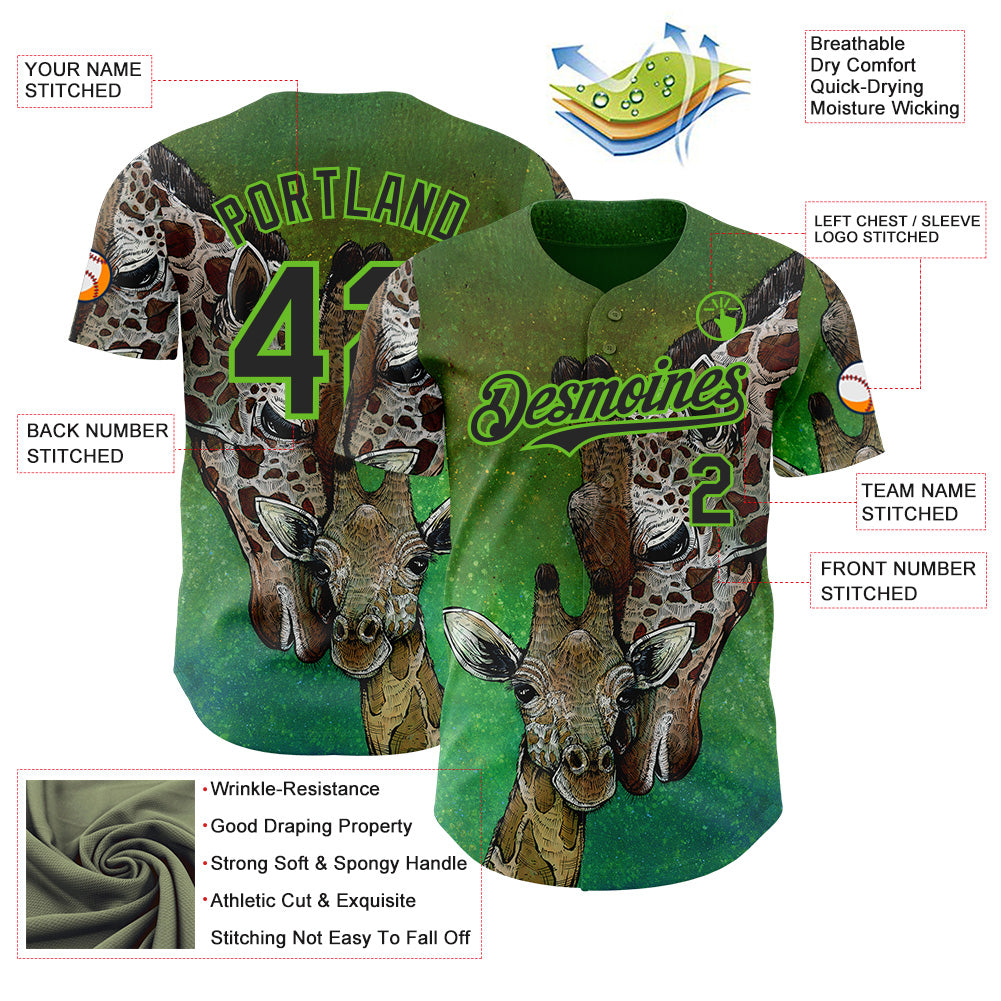 Custom Green Black-Aurora Green David Lozeau Mommy And Me Authentic Baseball Jersey baseball jersey product view 3