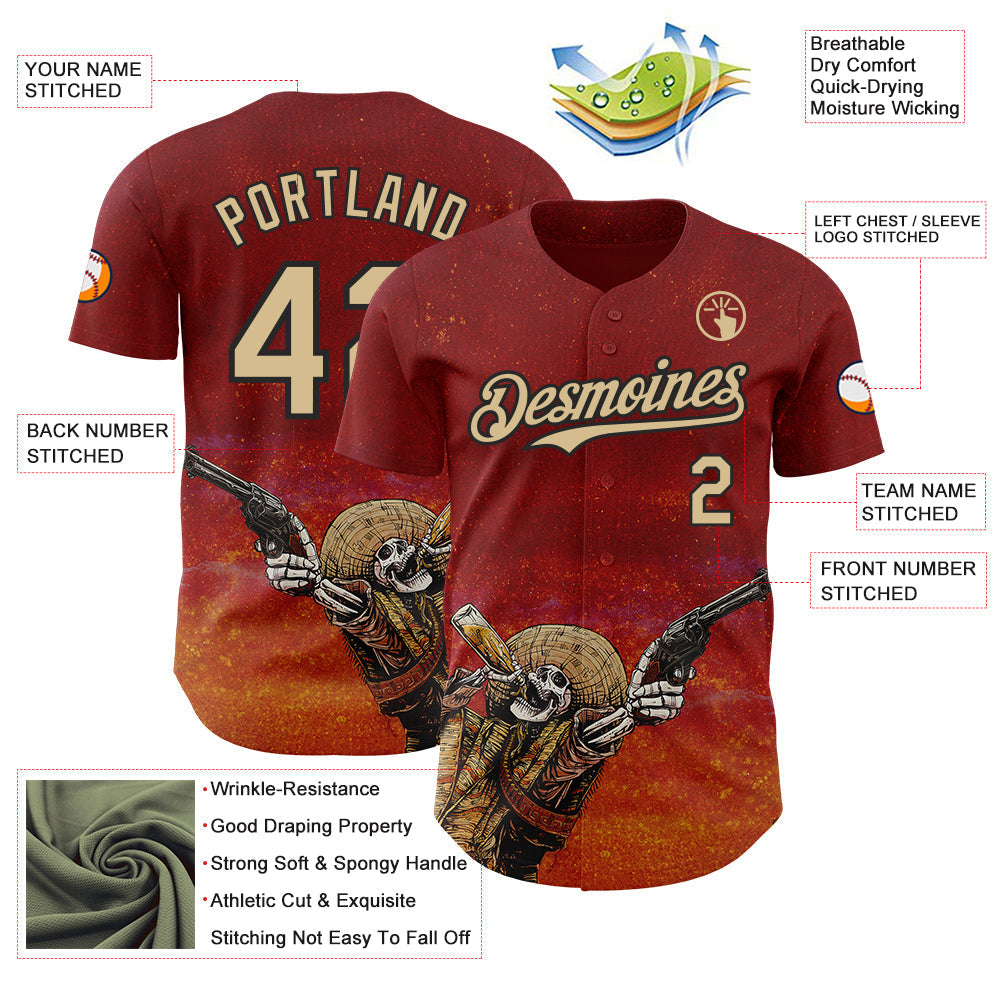 Custom Red Vegas Gold-Black David Lozeau Shot For Shot Authentic Baseball Jersey baseball jersey product view 3