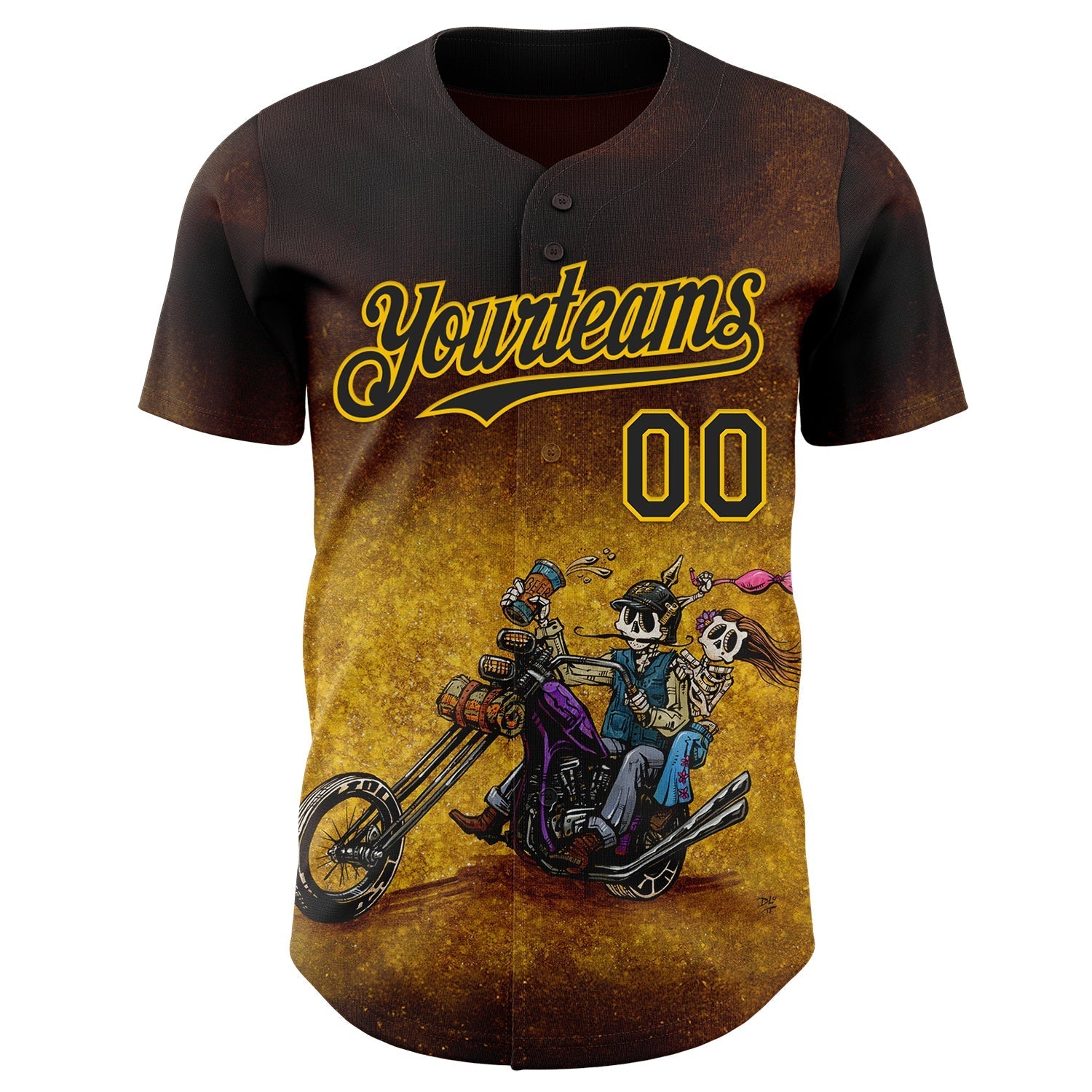 Custom Brown Black-Yellow David Lozeau Ride Free Authentic Baseball Jersey baseball jersey product view 2