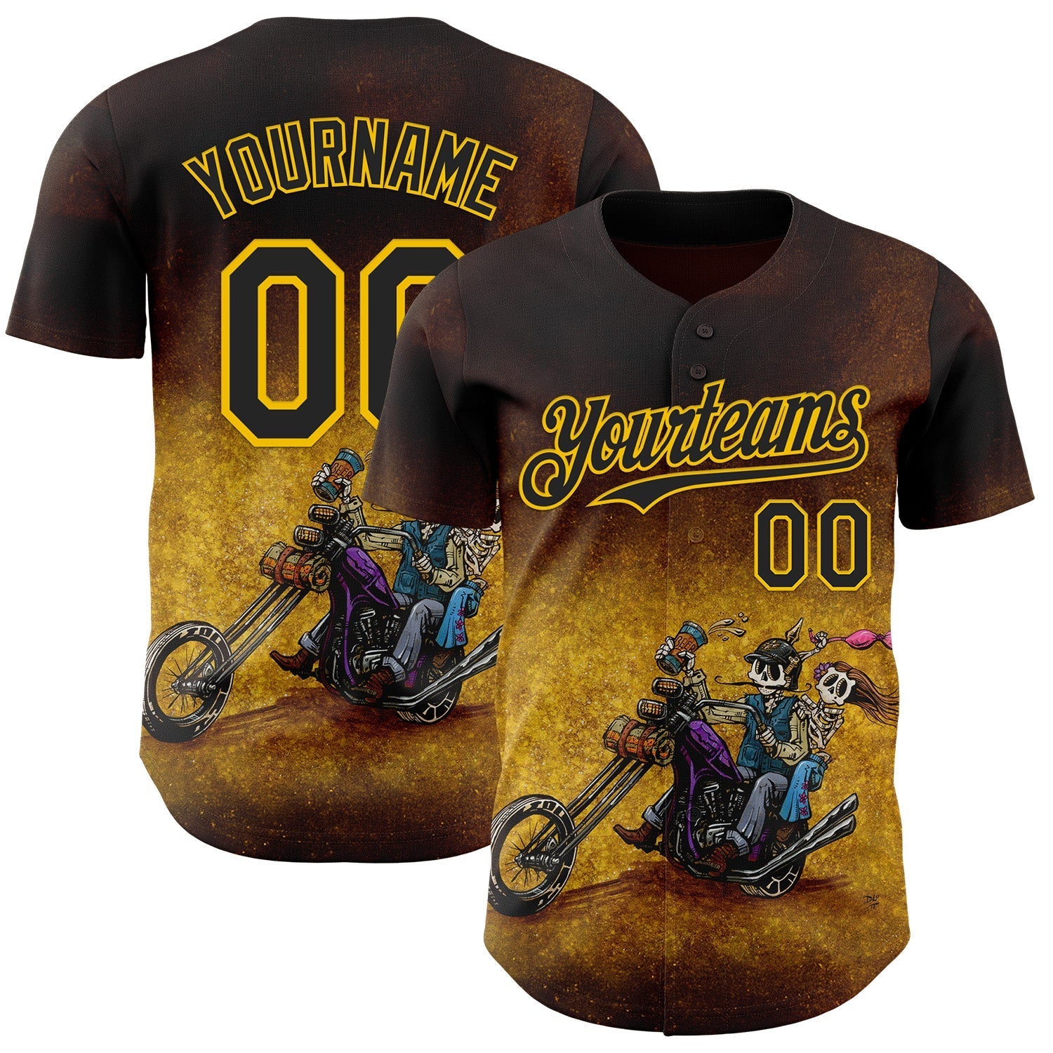 Custom Brown Black-Yellow David Lozeau Ride Free Authentic Baseball Jersey baseball jersey product view 1