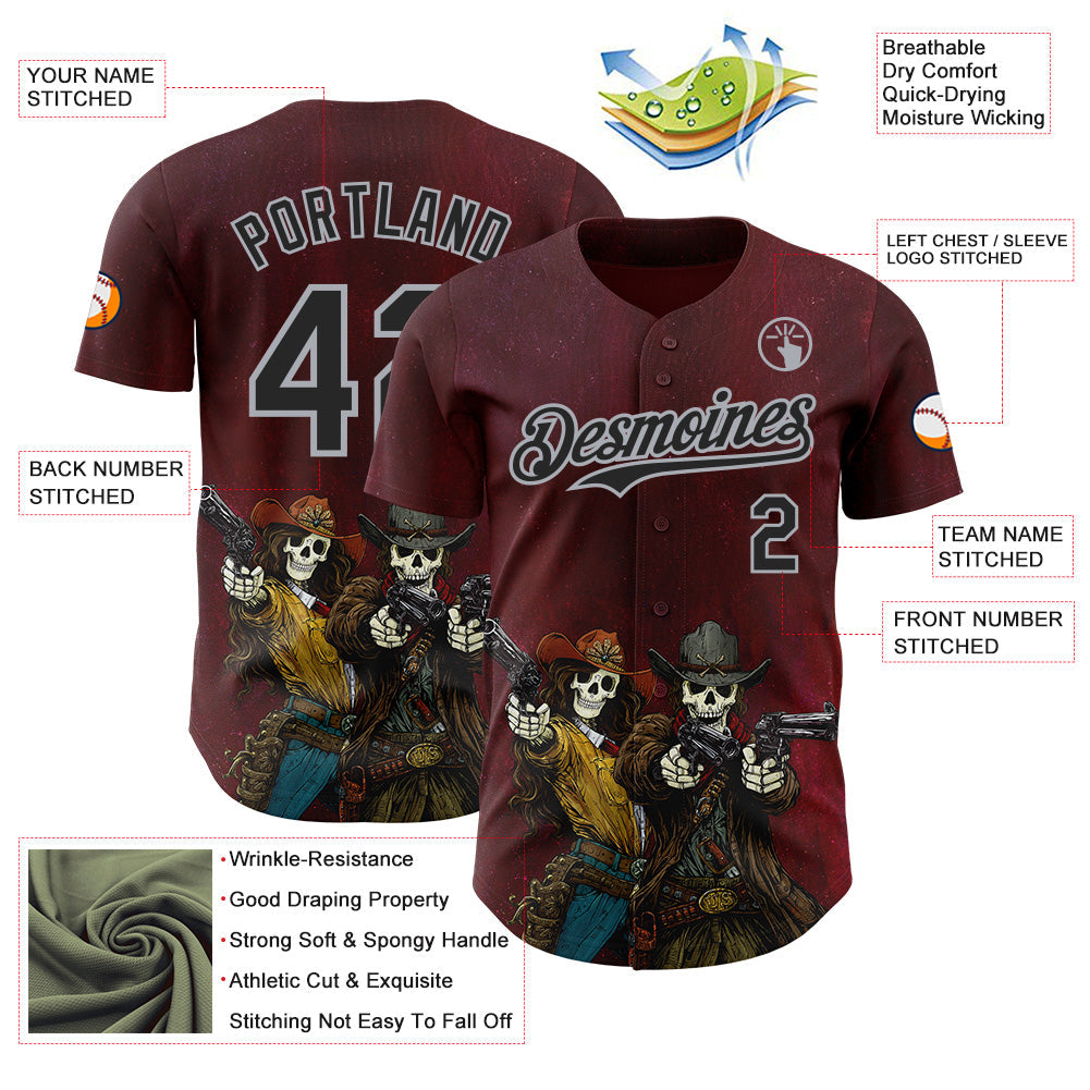 Custom Red Black-Gray David Lozeau Love In The Badlands Authentic Baseball Jersey baseball jersey product view 3