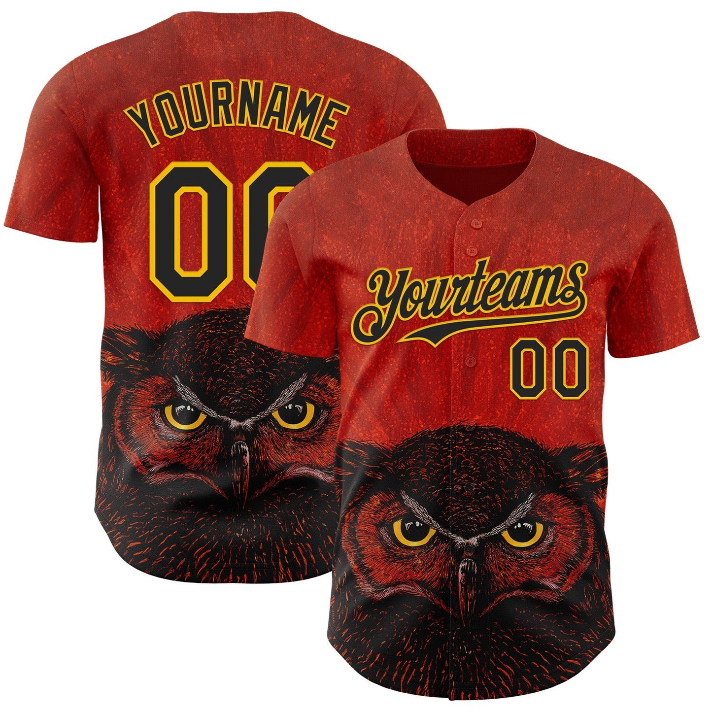Custom Red Black-Yellow David Lozeau The Owl Authentic Baseball Jersey baseball jersey product view 1