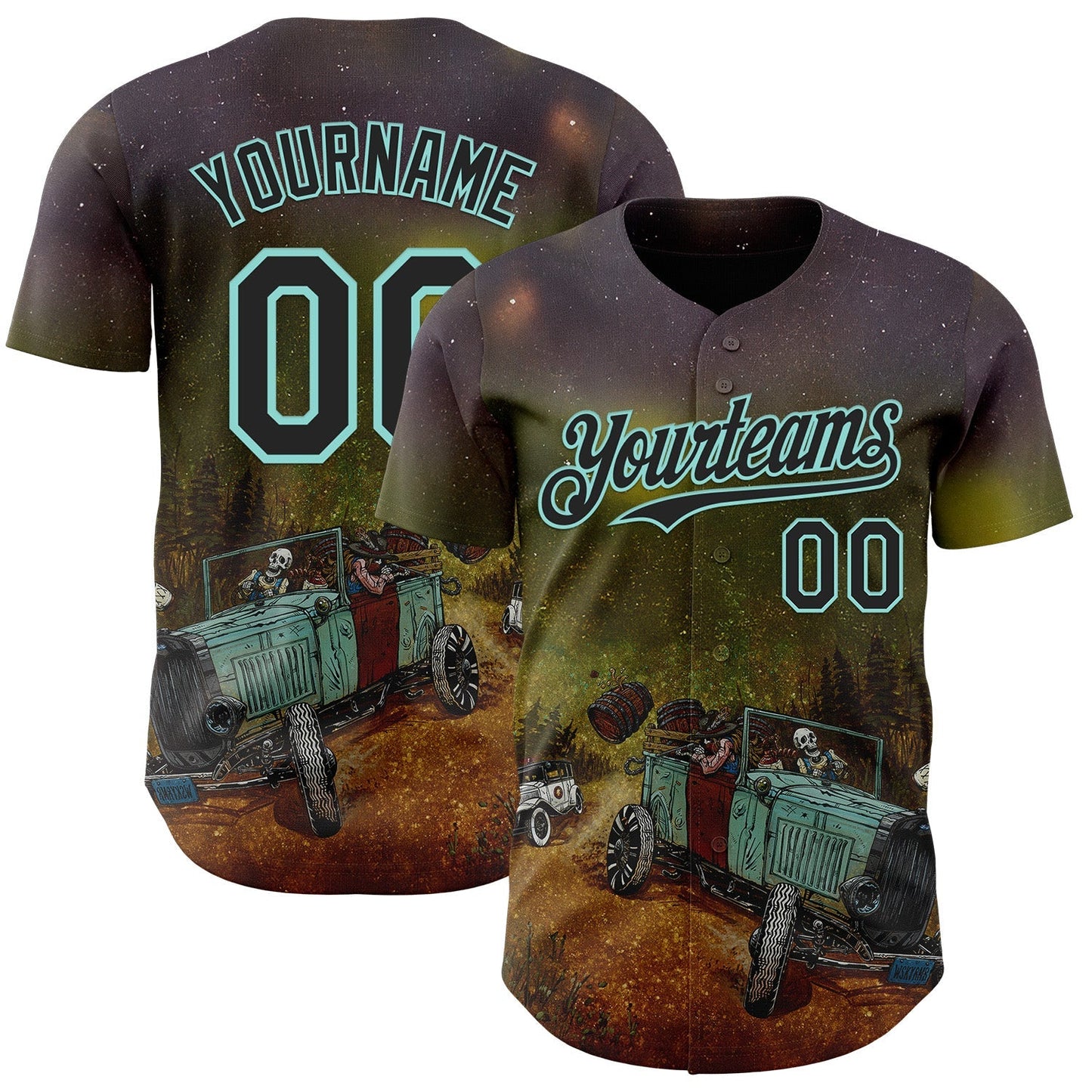 Custom Steel Gray Black Green Brown-Ice Blue David Lozeau Whisky Runner Authentic Baseball Jersey baseball jersey product view 1