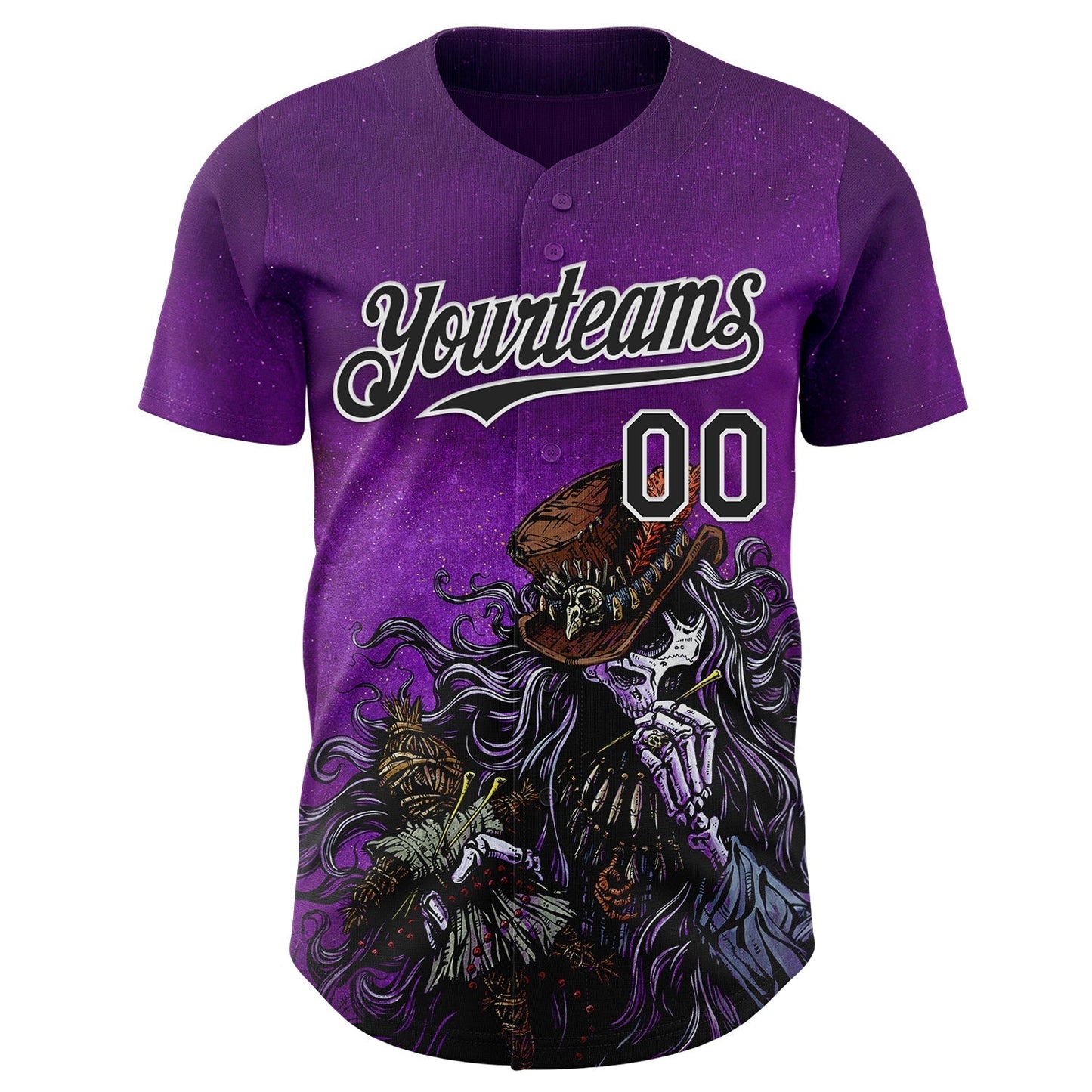 Custom Purple Black-White David Lozeau Voodoo Priest Authentic Baseball Jersey baseball jersey product view 2