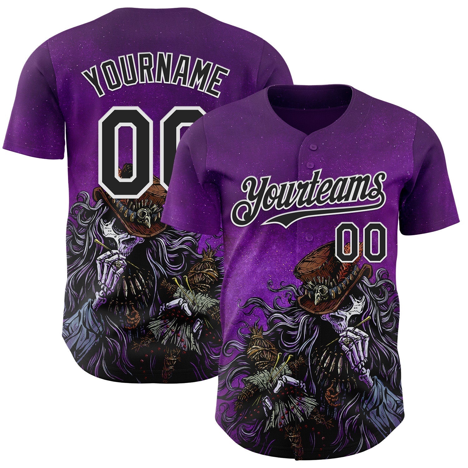 Custom Purple Black-White David Lozeau Voodoo Priest Authentic Baseball Jersey baseball jersey product view 1