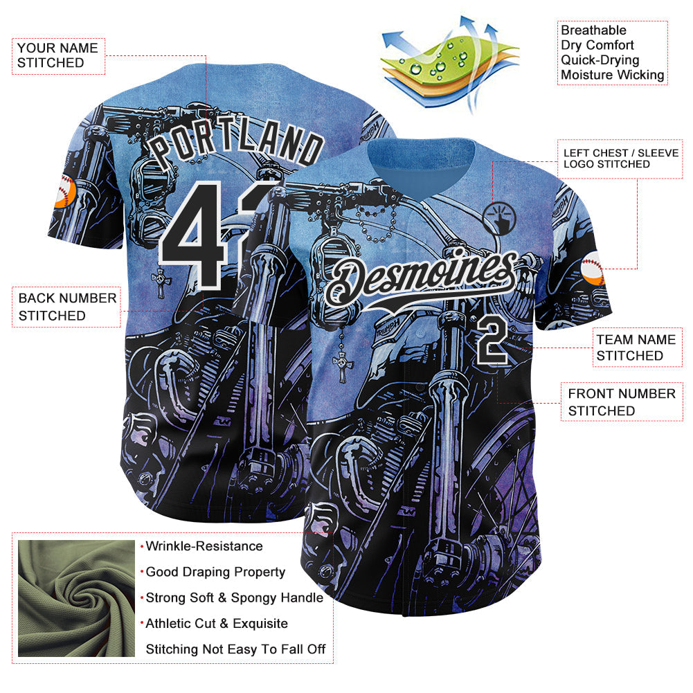 Custom Blue Black-White David Lozeau Triumph Authentic Baseball Jersey baseball jersey product view 3