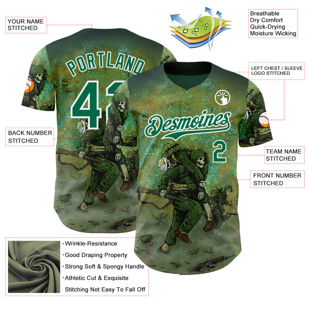 Custom Green Kelly Green-White David Lozeau Storming The Beach Authentic Baseball Jersey baseball jersey product view 3