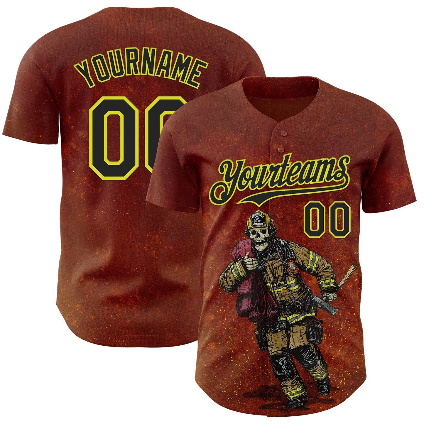 Custom Red Black-Neon Yellow David Lozeau Fighting The Flames Authentic Baseball Jersey baseball jersey product view 1