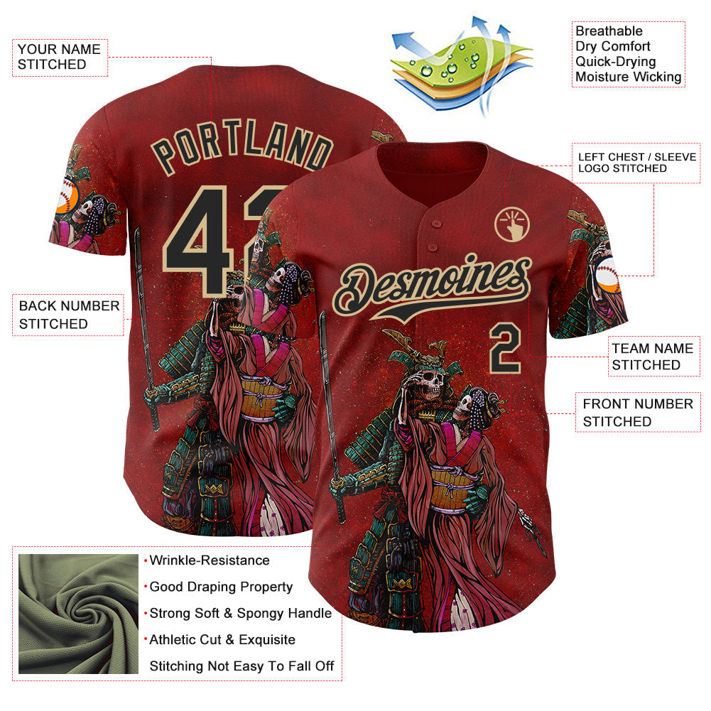 Custom Red Black-Vegas Gold David Lozeau The Spoils Of War Authentic Baseball Jersey baseball jersey product view 3
