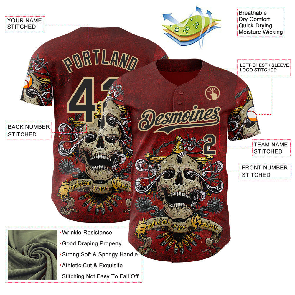 Custom Red Black-Vegas Gold David Lozeau Smoke Em If You Got Em Authentic Baseball Jersey baseball jersey product view 3