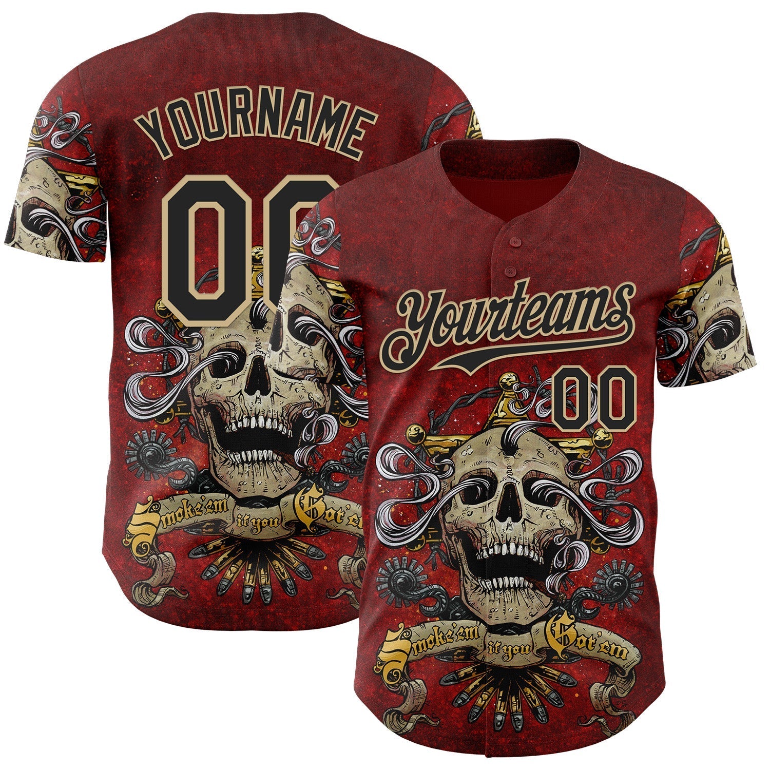 Custom Red Black-Vegas Gold David Lozeau Smoke Em If You Got Em Authentic Baseball Jersey baseball jersey product view 1
