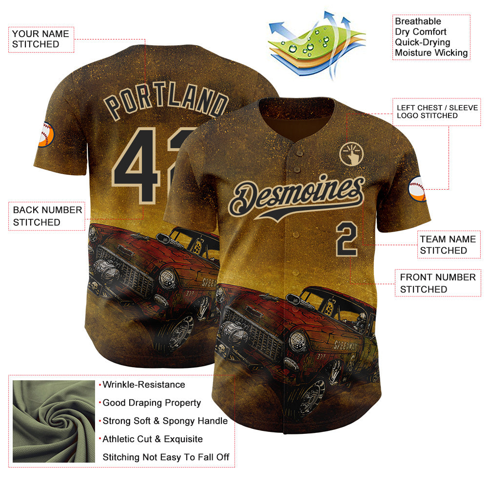 Custom Yellow Black-Vegas Gold David Lozeau Run What You Brung Authentic Baseball Jersey baseball jersey product view 3