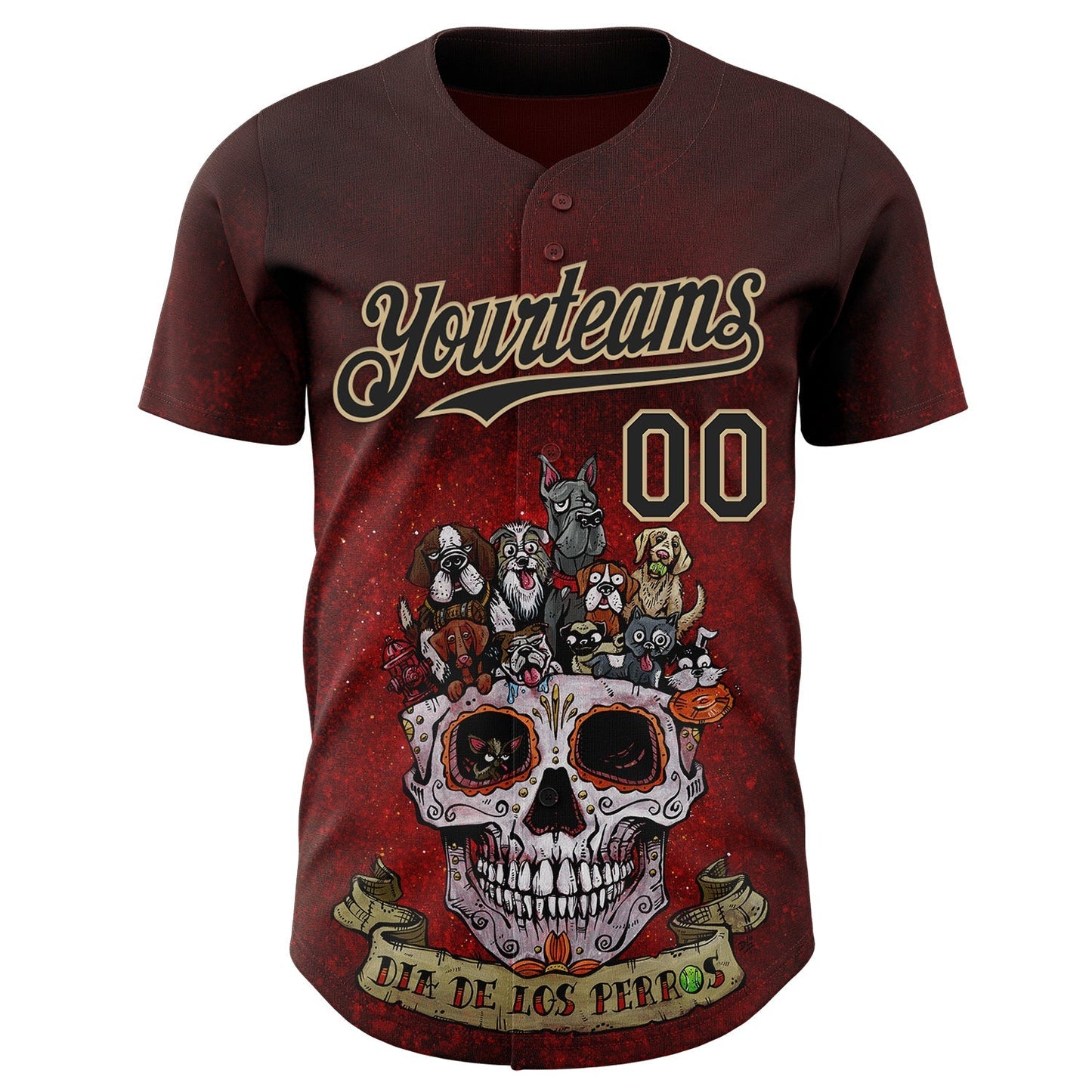Custom Red Black-Vegas Gold David Lozeau Dia De Los Perros Authentic Baseball Jersey baseball jersey product view 2