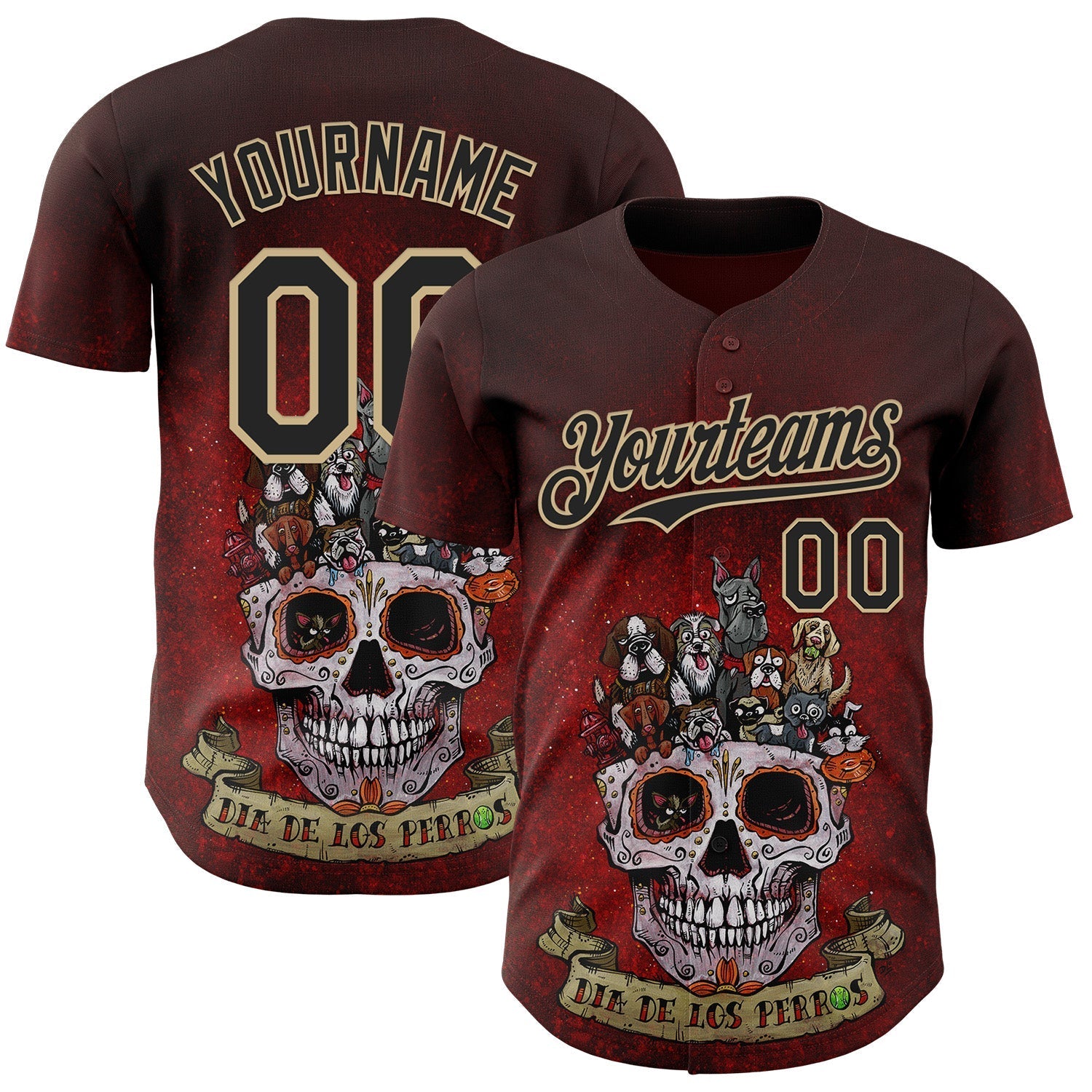 Custom Red Black-Vegas Gold David Lozeau Dia De Los Perros Authentic Baseball Jersey baseball jersey product view 1