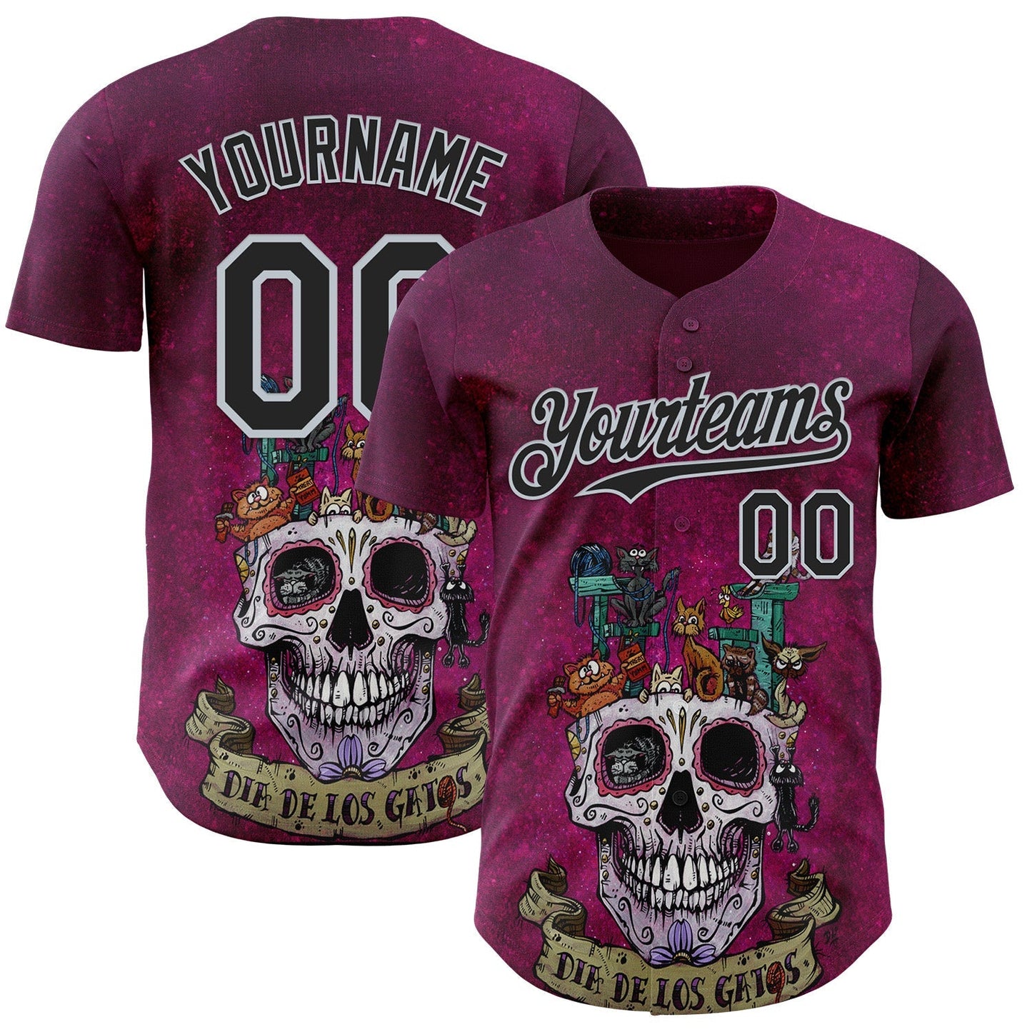 Custom Purple Black-Silver David Lozeau Dia De Los Gatos Authentic Baseball Jersey baseball jersey product view 1