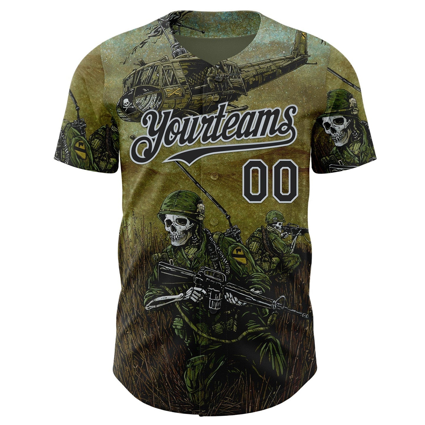 Custom Green Black-Silver David Lozeau 1st Air Cav Authentic Baseball Jersey baseball jersey product view 2