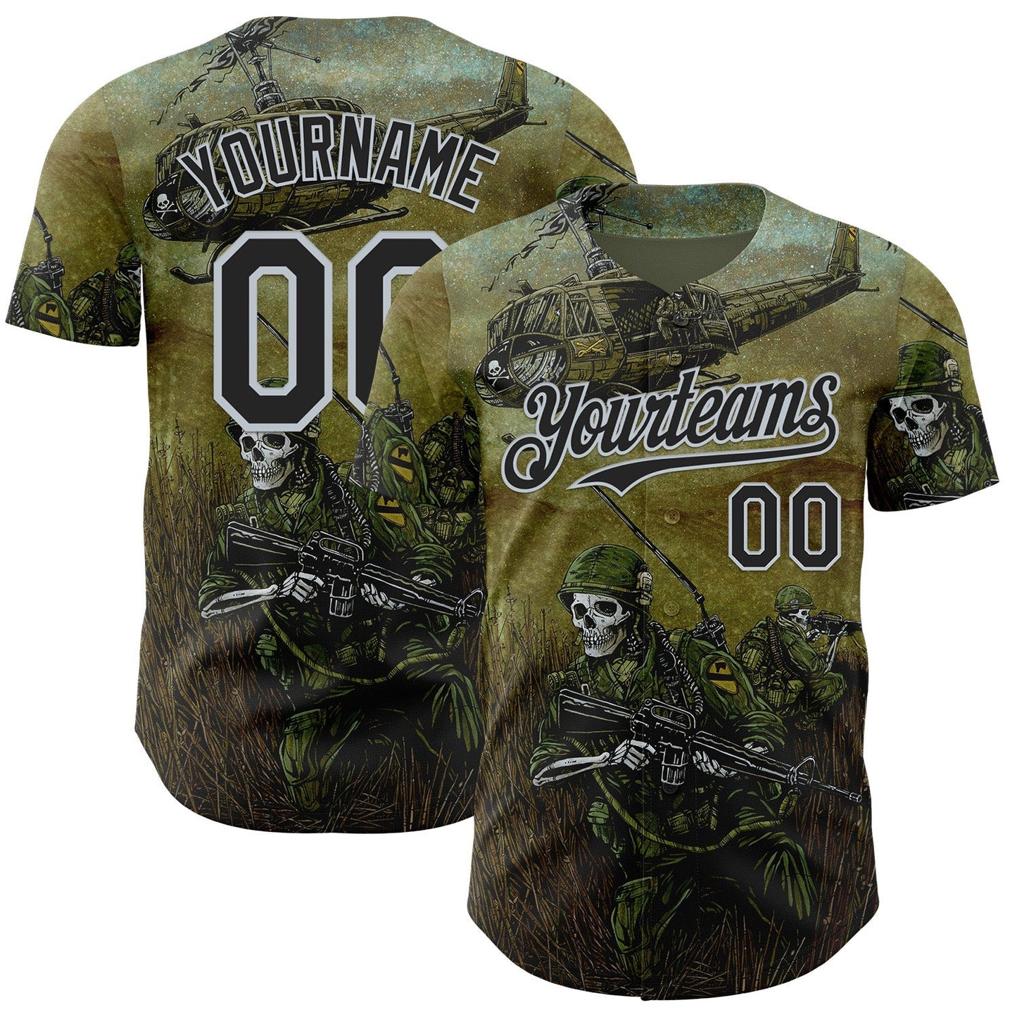 Custom Green Black-Silver David Lozeau 1st Air Cav Authentic Baseball Jersey baseball jersey product view 1