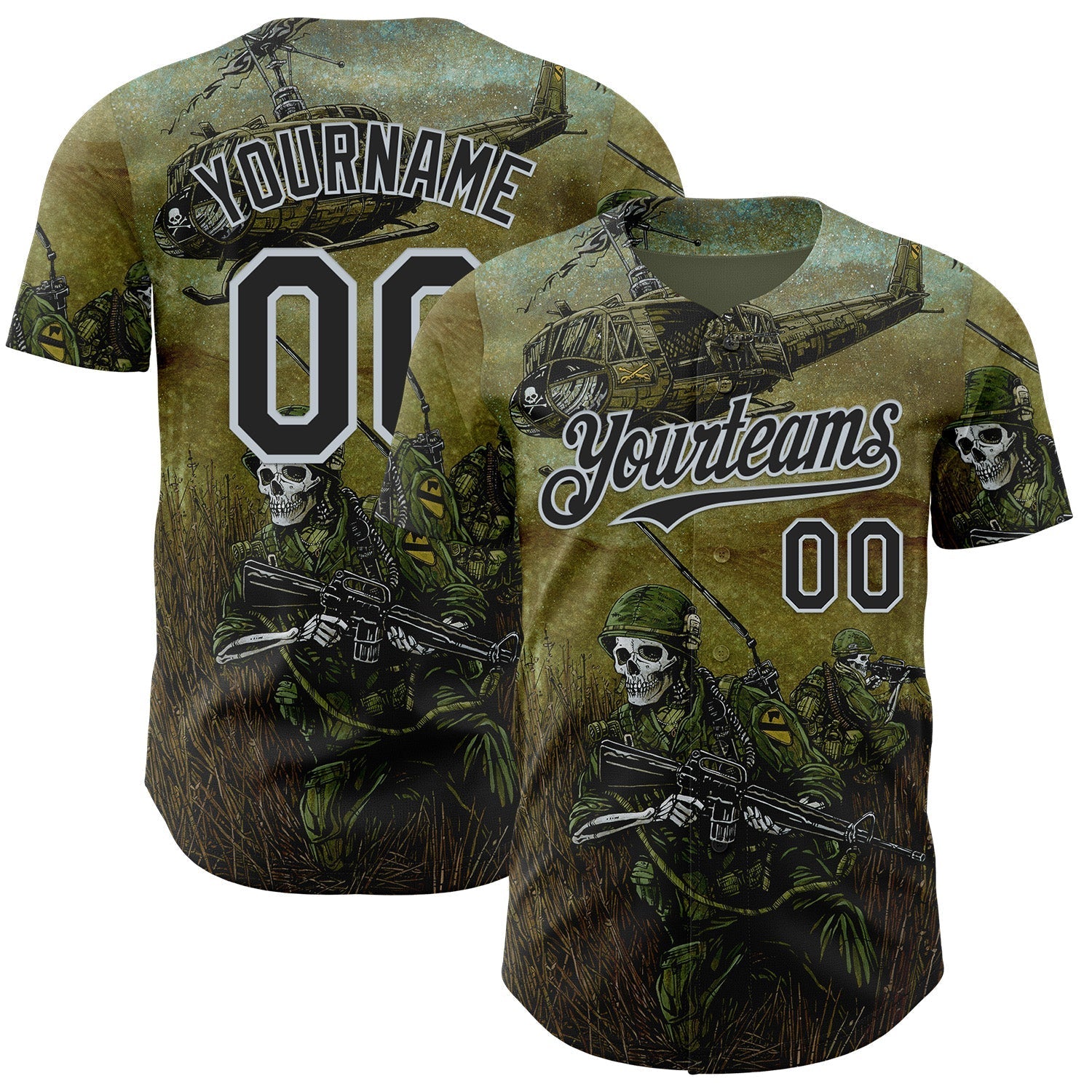 Custom Green Black-Silver David Lozeau 1st Air Cav Authentic Baseball Jersey baseball jersey product view 1