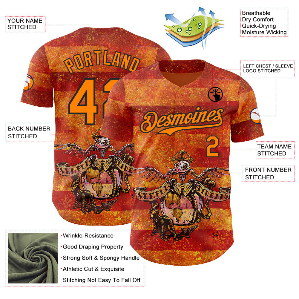 Custom Orange Bay Orange-Black David Lozeau Semper Fidelis Authentic Baseball Jersey baseball jersey product view 3