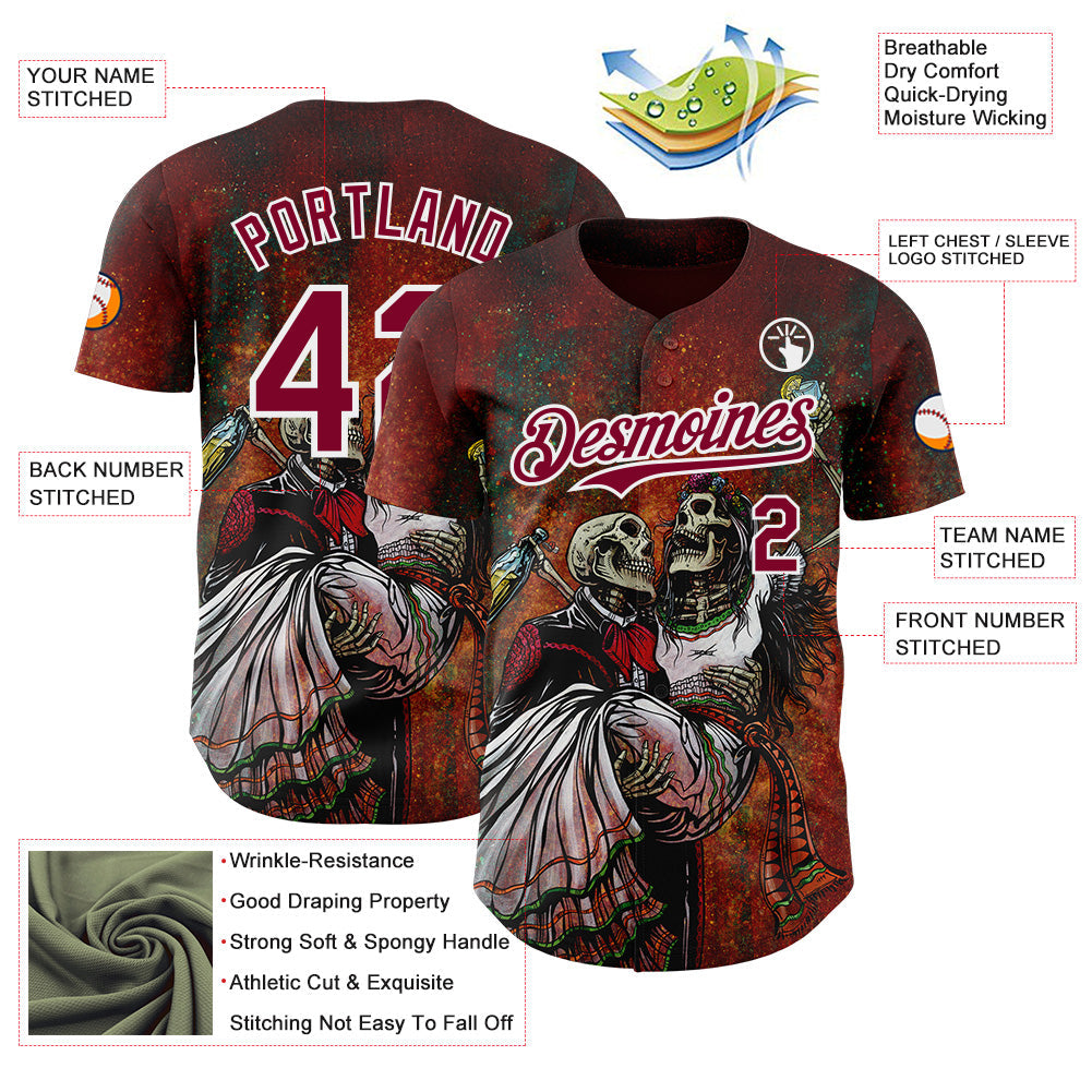 Custom Red Maroon-White David Lozeau Bottoms Up Authentic Baseball Jersey baseball jersey product view 3